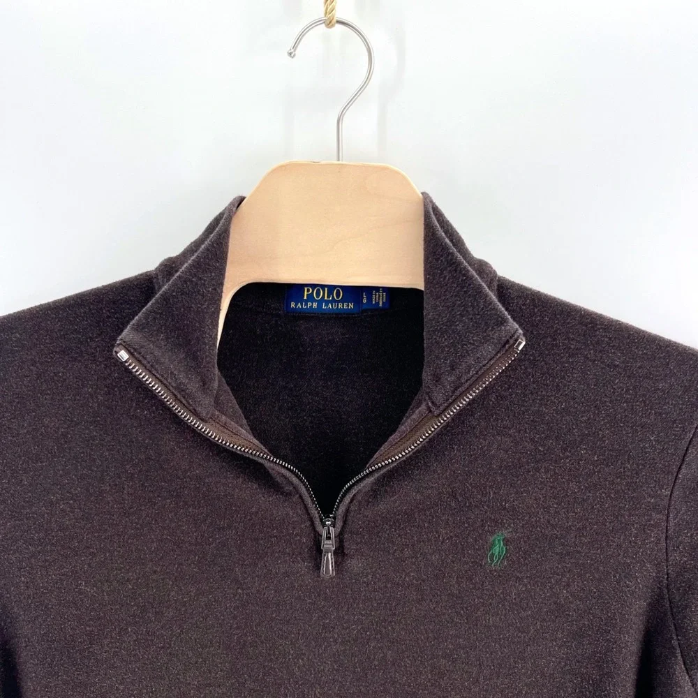 Polo Ralph Lauren Quarter Zip Pullover Large Cotton Blend Brown Classic Preppy